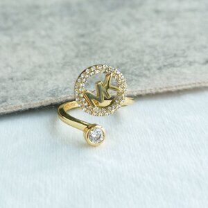 ❤️ Michael Kors Monogram Logo and Crystal Gold Open Ring #7❤️